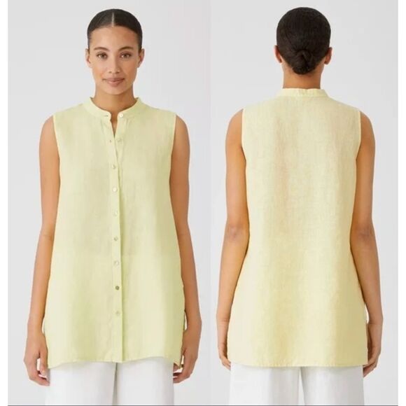 Eileen Fisher Womens Organic Linen Sleeveless Tunic‎ Top Lime Yellow Size Small - Picture 1 of 9